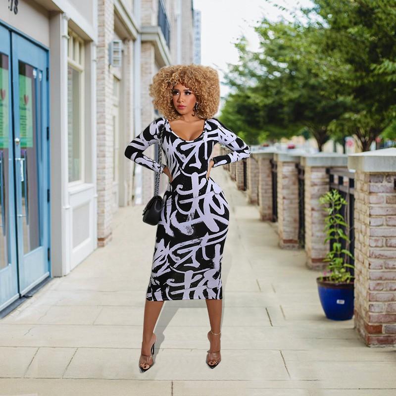 Plus Size Womens Floral Print Dress Long Sleeve Midi Sweet Style Casual Wear