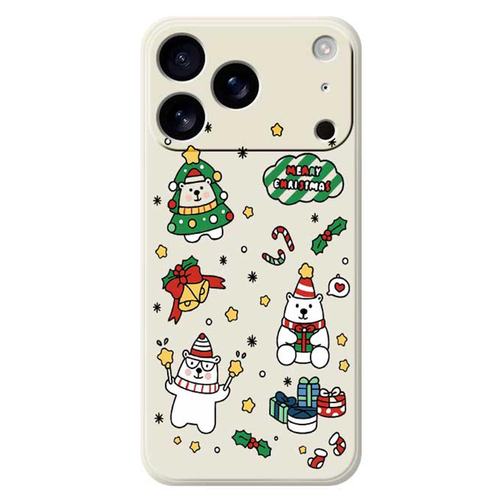 

For iPhone 17 Pro Case Christmas Bears Pattern Printing Straight Edge TPU Phone Back Cover Beige
