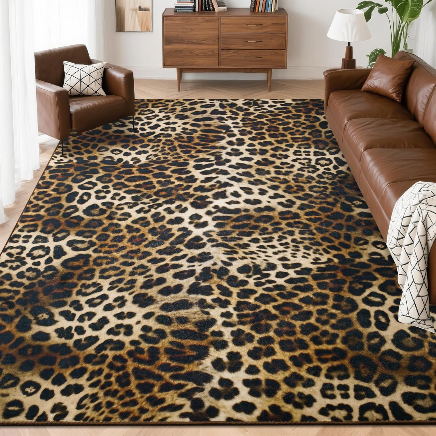 Machine Washable Cheetah Print Rug,Non-Slip