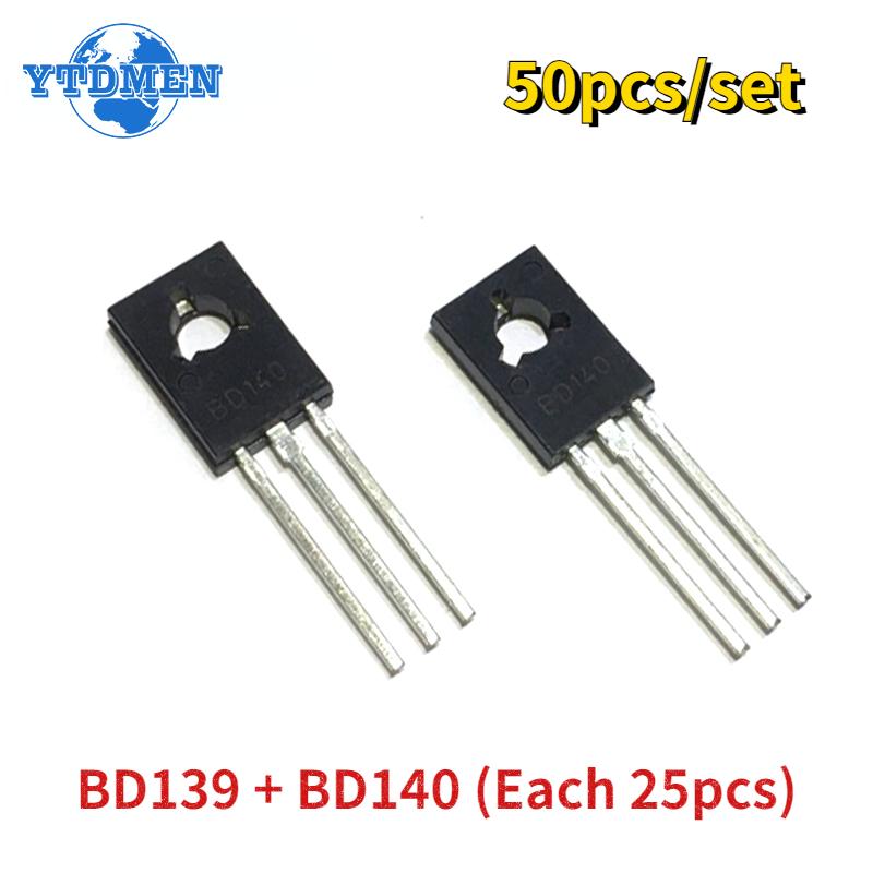 

50pcs/set Transistor BD139 BD140 Each 25pcs TO-126 NPN PNP 80V 1.5A TO126 Silicon Triode Transistors Assortment Kit чорний