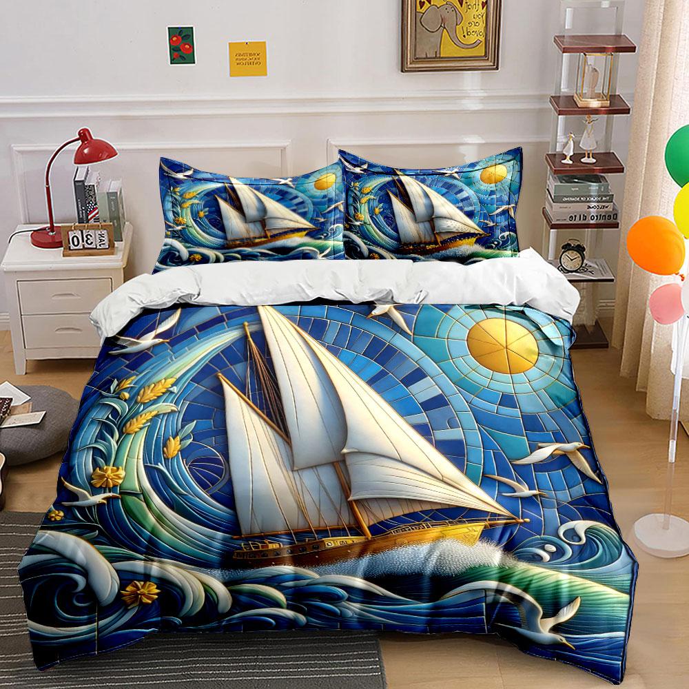 """Segelkunst Ozean Dekorationsset"" Weiches hautfreundliches Bettwäscheset Enthält 1 Bettbezug Und 2 Kissenbezüge Geschenk"""
