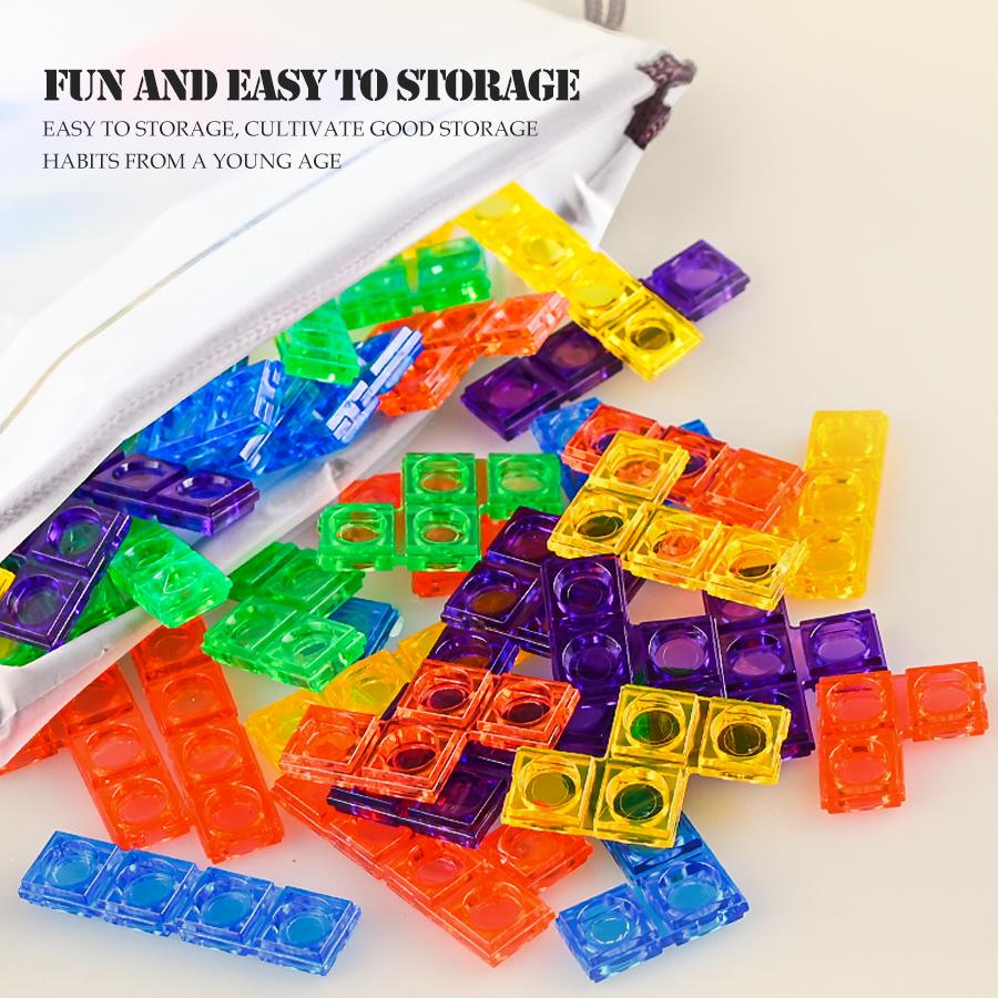 3D Blocks Puzzle Toys, DIY Intelligent Colorful Plastic Blocks Game Transparent Brain Teaser Toy for 8+ Boys and Girls