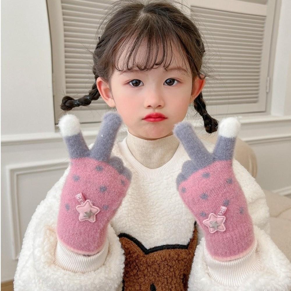 Plüsch Kinder Strickhandschuhe Verdickte Winddichte Handschuhe Mode Kinder Vollfingerhandschuhe