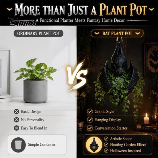 Resin Bat Succulents Pot Hanging Plant Pot, Gothic Planter, Halloween Style Container for Trailing Vines, Artificial Plants, Indoor Outdoor