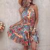 Summer European and American new printed neck dress women