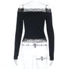 ins lace one-word shoulder pure desire top autumn and winter new Spice Girl long-sleeved European and American versatile top