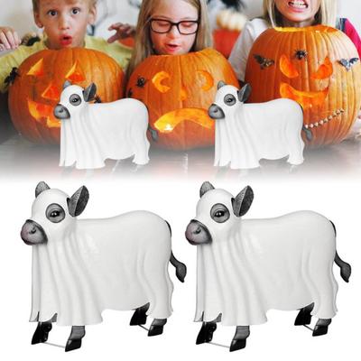 Ghost Cow Statue Halloween Draped Ghost Cattle Figurine Resin Sculpture for Indoor Outdoor Desktop Garden Yard Decor