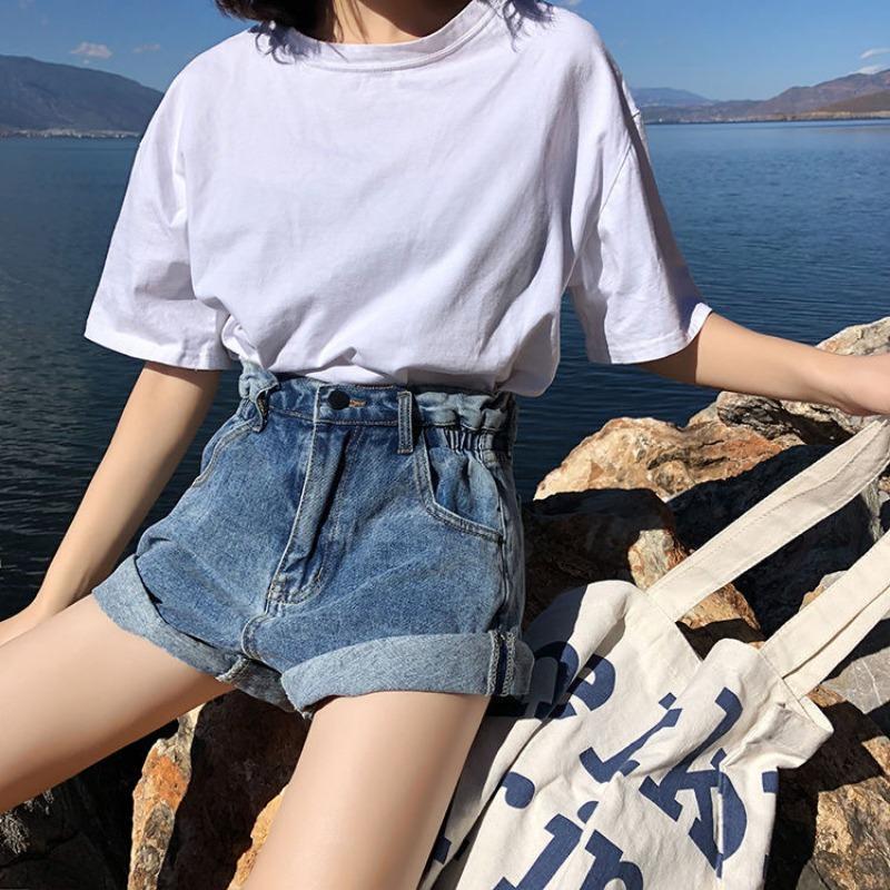 Summer New Vintage Plus Size Denim Shorts for Women Jeans Loose High Waist Wide Leg Shorts Woman Elegant Pockets Solid Casual Short Pants 24714