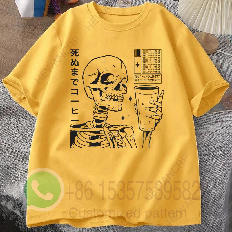 Japanese Skeleton Coffee Tshirt Summer Tracksuit Mens Round Neck Pullover Shortsleeved Casual Sportswear Harajuku Streetwear