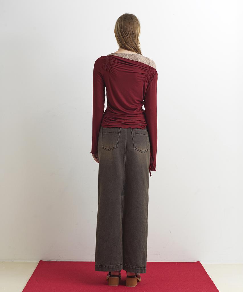 Aobteu Denim Long Skirt - Brown