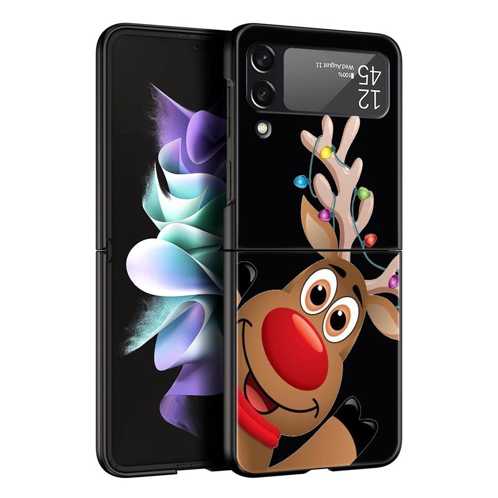 Christmas Cute Cartoon Z Flip 4 Phone Case For Samsung Z Flip 3 5G Black Hard Shell Galaxy ZFlip3 ZFlip5 Cover Folding Luxury