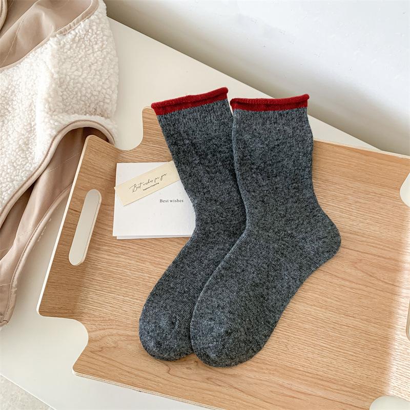 Grey Cashmere Socks Socks Thickened Warm Sheep Wool Stockings Rolled Hemmed Stacked Socks In Winter