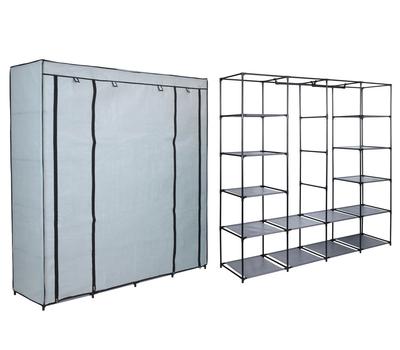 Olena Gray Textile Wardrobe with Shelves