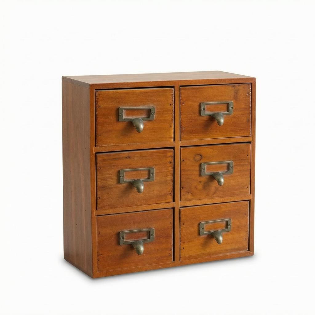 Desktop Organizer with Drawers Brown Wooden Storage Box Handmade Look for Office