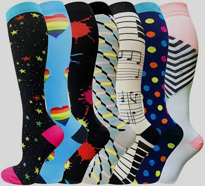 7 Pairs Compression Stockings Fit Running Unisex Nurses Flight Travel Leg Pressure Compress High Quality Socks