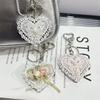 Sweet Lace Love Bow Folding Mirror Keychain Y2K Trendy Metal Keyring Car Key Holder Bag Pendant Decoration For Girl Gifts