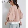 Korean Ulzzang Autumn Winter Women Sweater Blue Pink Black Apricot Knitting Cardigan Knitted Lantern Sleeve Stylish Outerwear