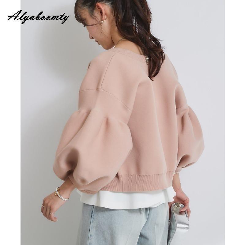 Korean Ulzzang Autumn Winter Women Sweater Blue Pink Black Apricot Knitting Cardigan Knitted Lantern Sleeve Stylish Outerwear