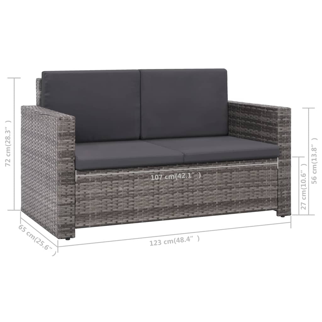 2 Piece Garden Lounge Set with Cushions Poly Rattan Gray