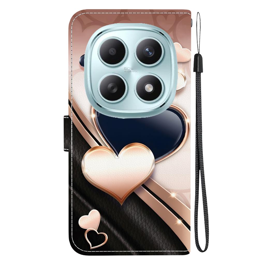 Pro Xiaomi Poco M8 5G/Redmi Note 15 5G (Globální) Kožené pouzdro Stojan Peněženka Vzorový potisk Kryt na telefon s poutkem na zápěstí