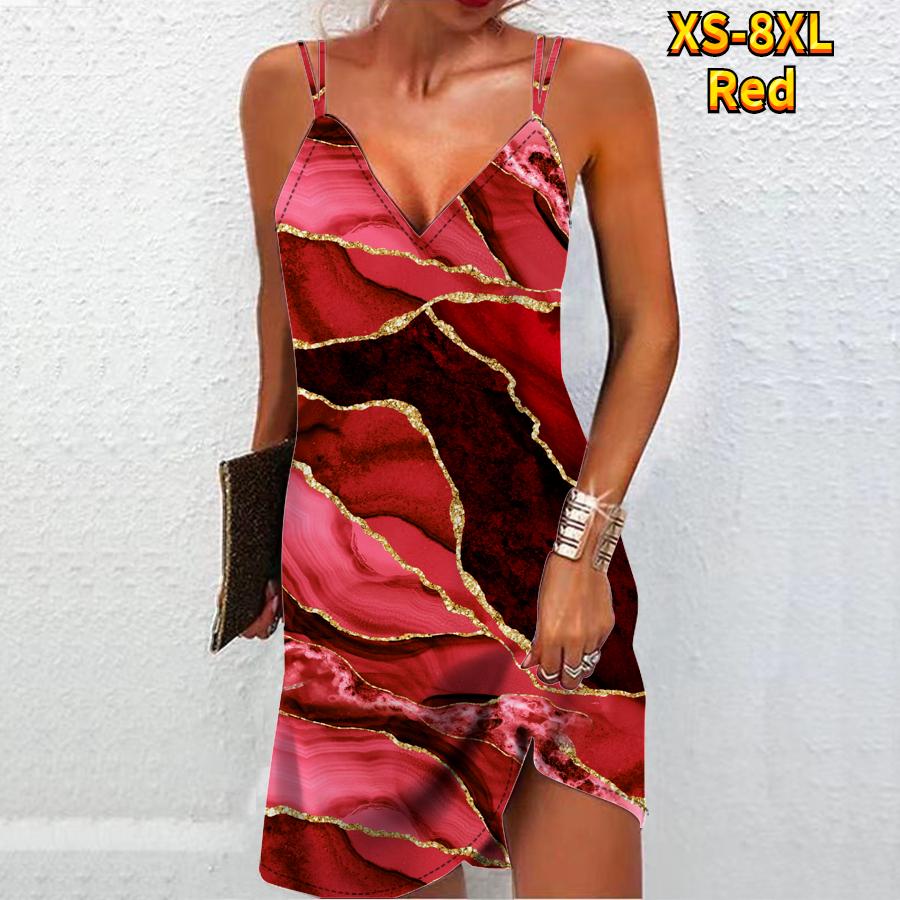 

Женское модное сексуальное платье без бретелек с 3D мраморной текстурой, свободное платье-бретелька с v-образным вырезом XXL красный