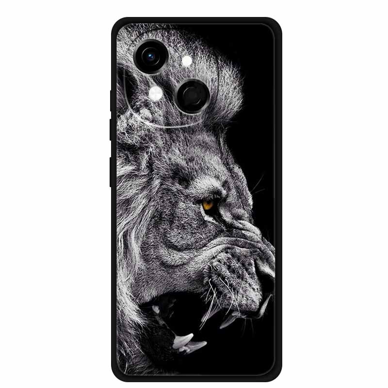Black Silicone Case For Tecno Spark 40C Cases Wolf Luxury Protective Soft Back Cover For Tecno Pop 9 4G Case 6.67" Animal Fundas