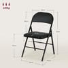 Set of 2 Folding Chairs, Portable Office Chairs, Metal Legs, Folding Chair for Office, Reception, Waiting Room, Faux Leather, Black
