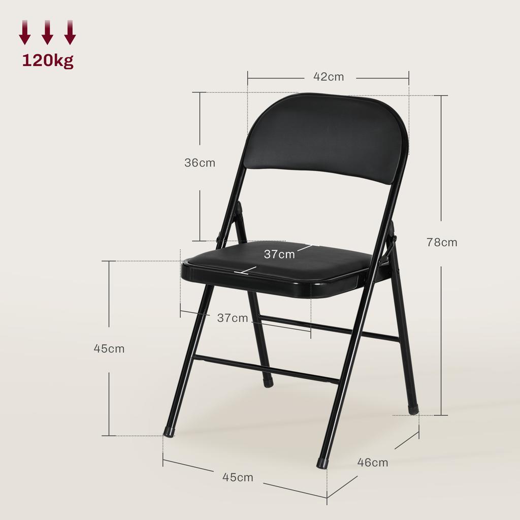 Set of 2 Folding Chairs, Portable Office Chairs, Metal Legs, Folding Chair for Office, Reception, Waiting Room, Faux Leather, Black