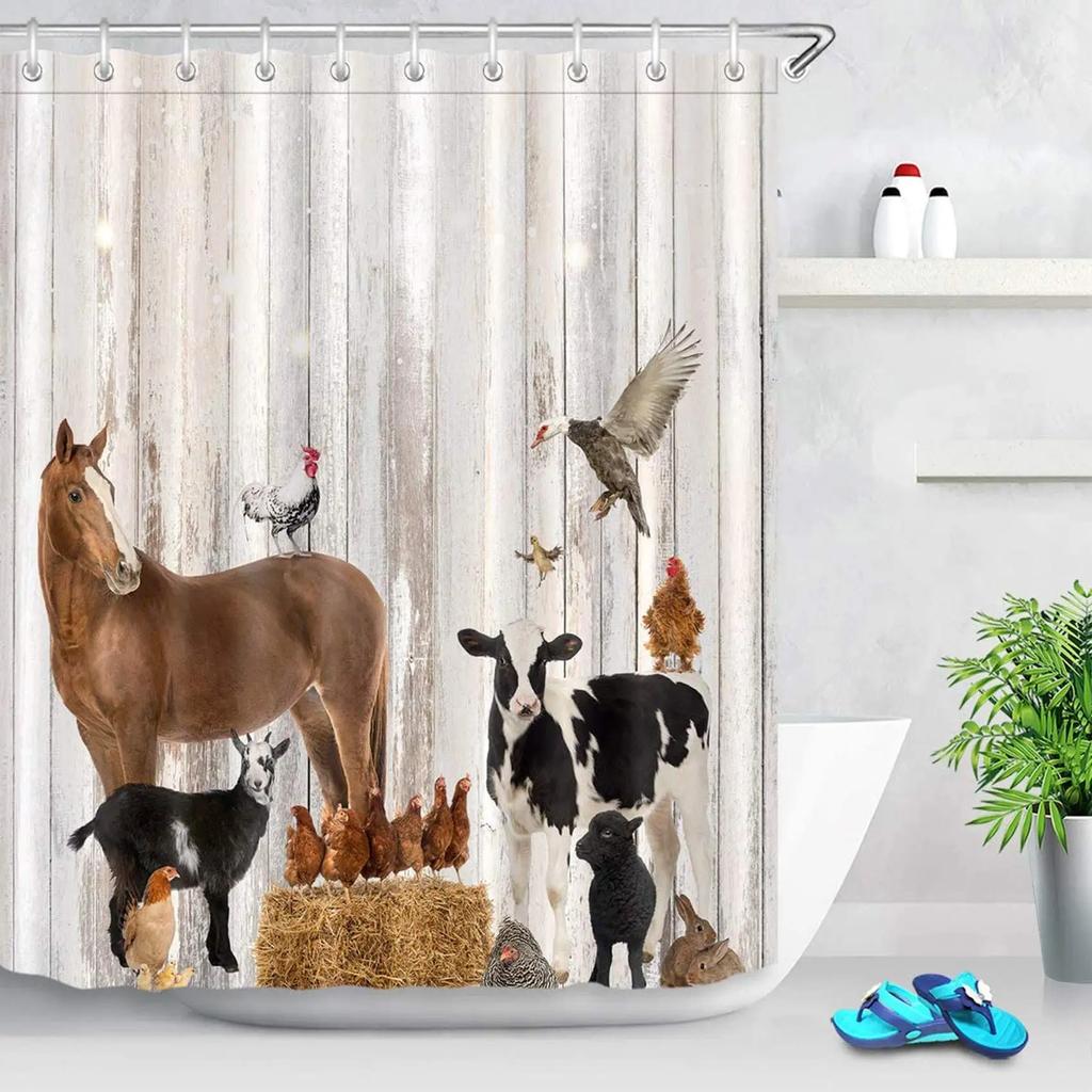 Horse Shower Curtain Western Masculine Horses Run In Farm Field Animal Farmhouse Bath Curtain Waterproof Polyester Fabric Decor