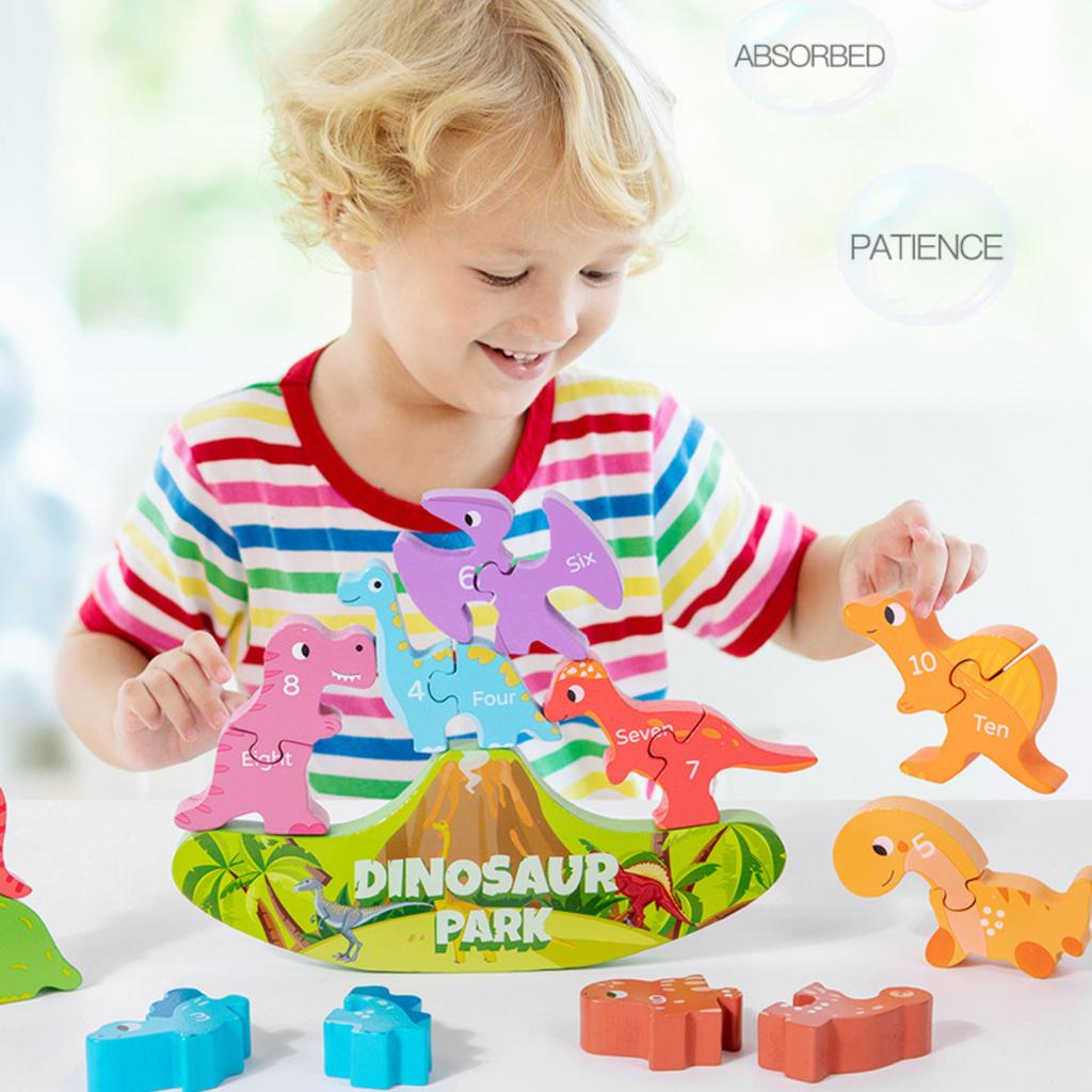 Happy Stacking Dinosaurs,Wooden Stacking Toy For Toddlers, Colorful Dinosaur Balancing Activity Toy, Improves Fine Motor Skills And Dexterity