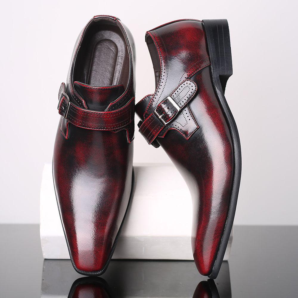 

2025 Summer Men s Retro Buckle Leather Shoes: Pointed, Trendy Business Casual, Plus Sizes Available 43 бордовий
