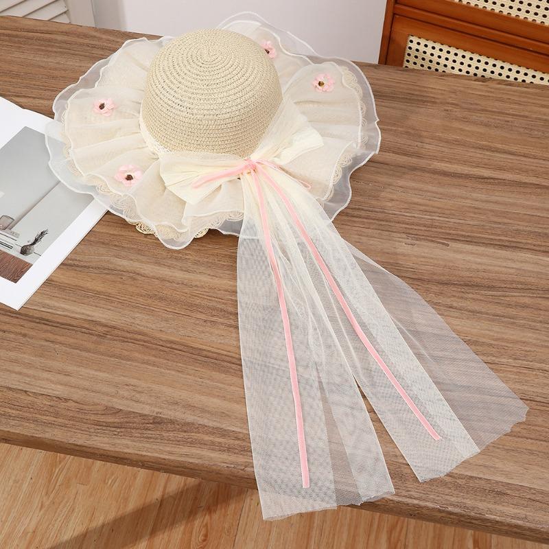 Summer Bow Sun Hat Female, Seaside Beach Vacation Sun Hat Outdoor Big Brim Sun Hat Sweet Straw Hat