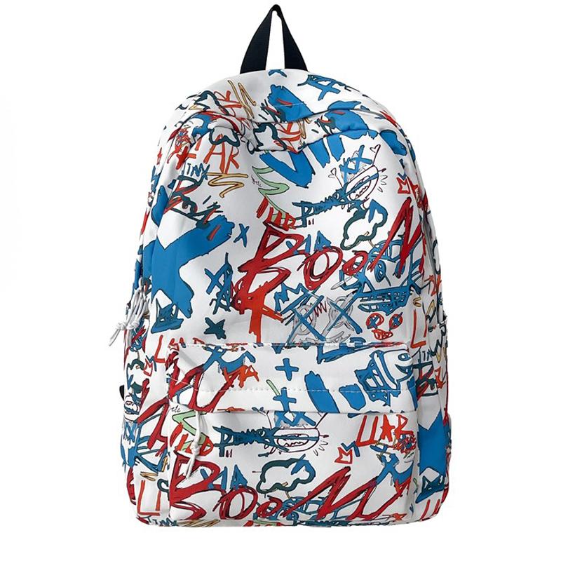 

Graffiti Print Backpack Junior High School Student Lightweight Schoolbag Men and Women Large Capacity Backpack синий