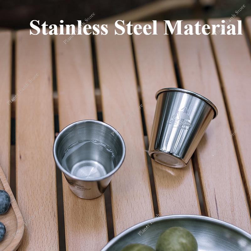 4Pcs/Set Portable Stainless Steel Camping Cup Outdoor Practical Travel Stainless Steel Cups with Bag Wine Glasses Tea Mug