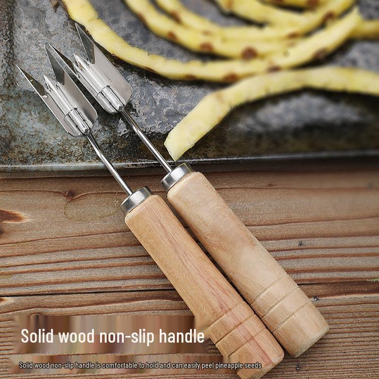 Stainless Steel Pineapple Peeler & Eye Remover with Wooden Handle