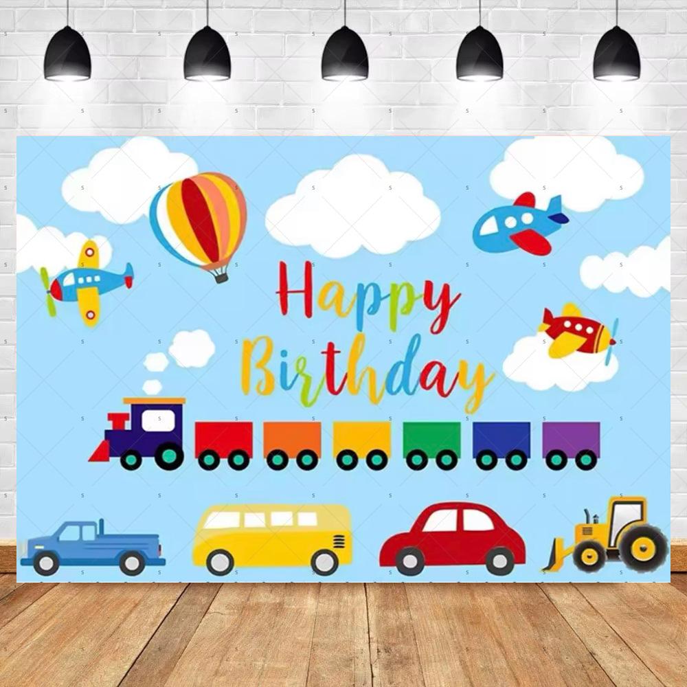 Cartoon Train Theme Birthday Party Decoration Number Balloons Cake Topper Transportation Vehicles Backdrop Banner Party Supplies