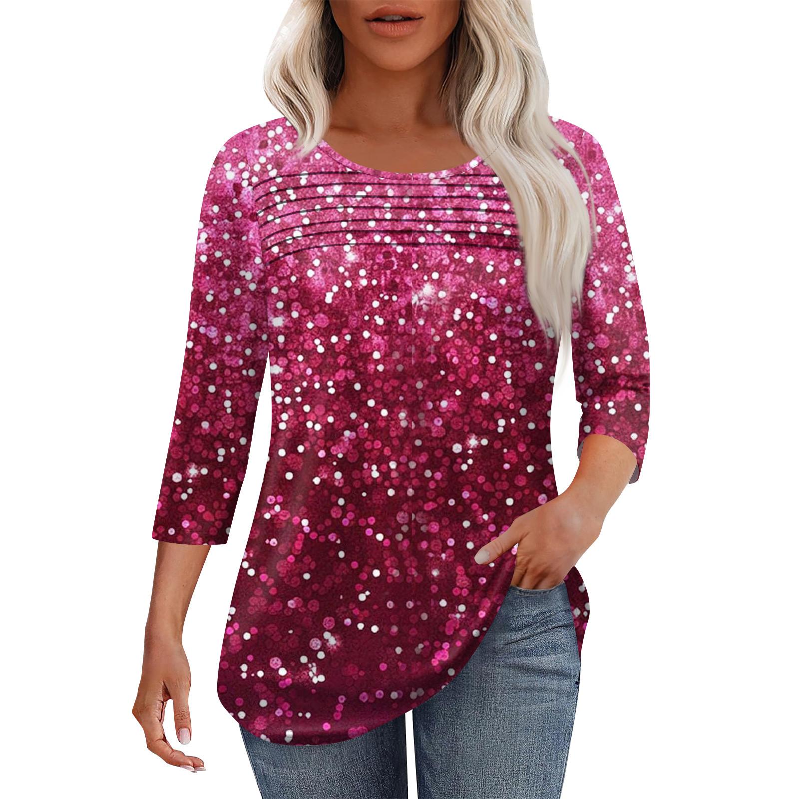 

Жіноча модна плісирована верхня частина з рукавами 3/4 і круглим вирізом S