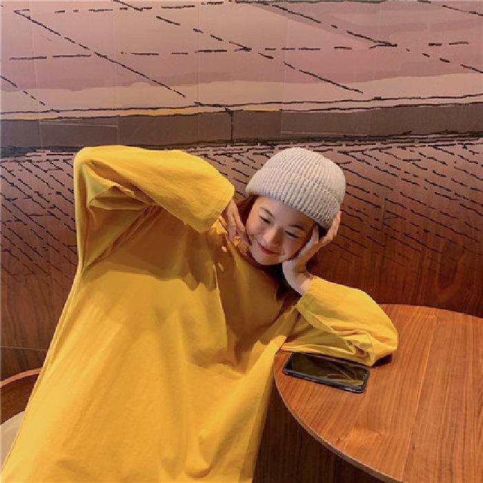 Spring and Autumn Women's Loose Solid Colour Long Sleeve Plus Size Tops