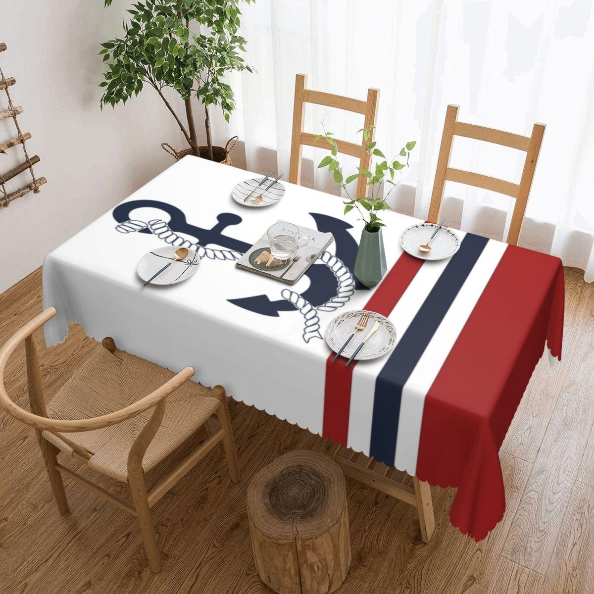 Nautisch Blauwe Ankers Met Strepen Rechthoekig Tafelkleed Waterdicht Tafelkleed Zeilende Zeeman Tafelhoezen 137x183cm