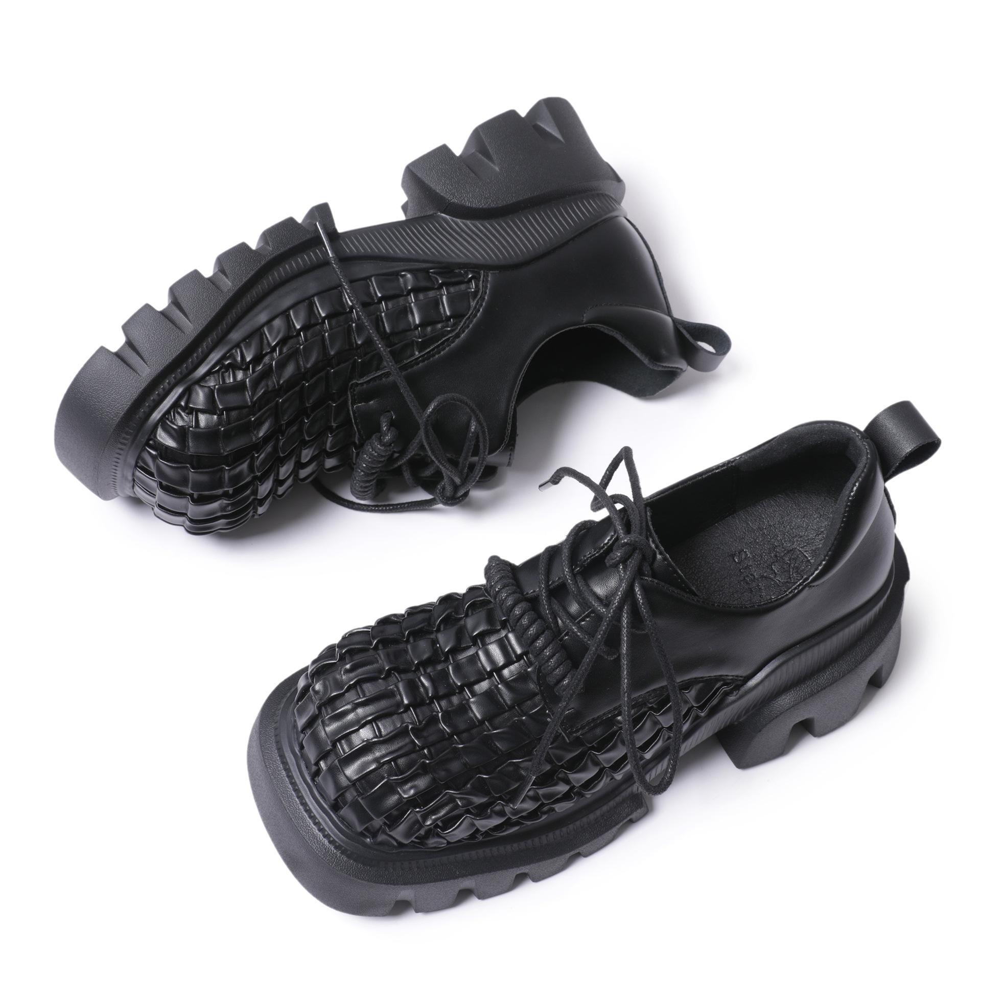 

Мода 2024 Весна Осень Новое плетение Британский стиль Эффект увеличения роста Кожаная обувь для женщин Однотонный черный Деловой Повседневный Платье Мода 35 чёрный