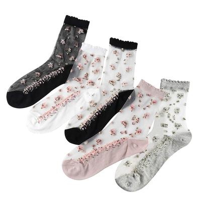 Summer Floral Lace Ultra Transparent Crew of Women's Socks, See-through Socks, Cute, Tight, Stylish, Breathable, Thin, Socks, Summer, Cool, Socks,