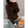 Autumn/Winter Color Block Women's High-Neck Velvet Long Sleeve Slimming Shirt