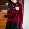 Women's Pure Color Wool Sweater - Half-High Collar, Loose Knit Pullover for Autumn/Winter