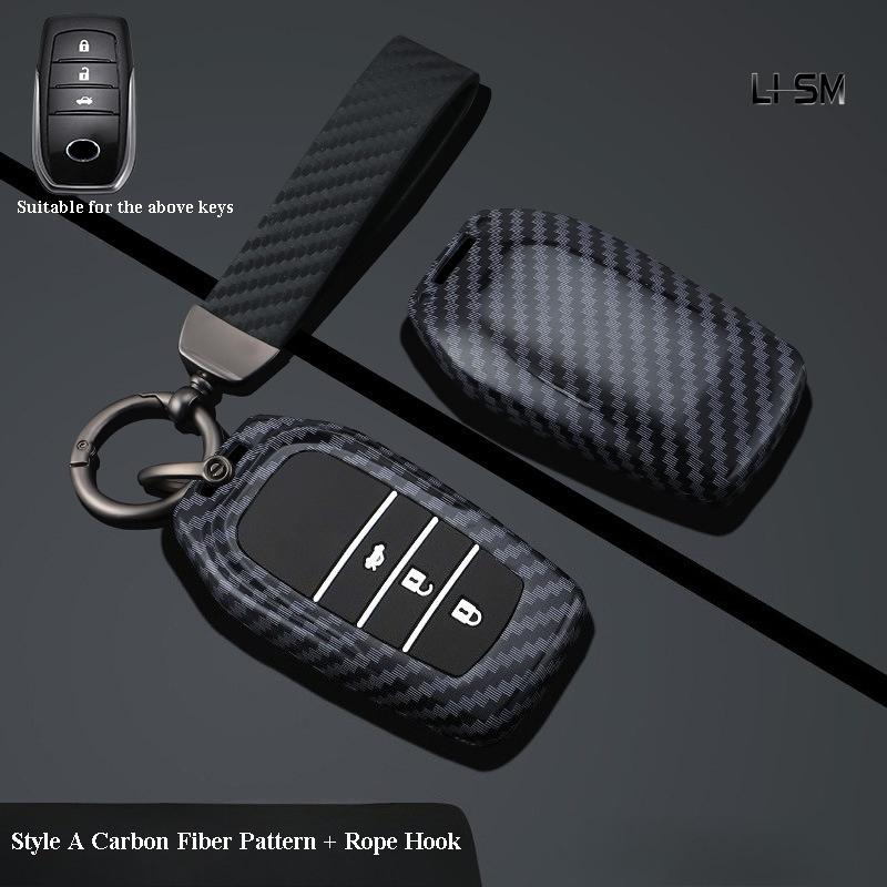 Abs Carbon Fiber Auto Key Fob Cover Case - Fit For Toyota Rav4, Camry, Highlander, Prado, Corolla, Crown (Remote Key Fob Compatible)