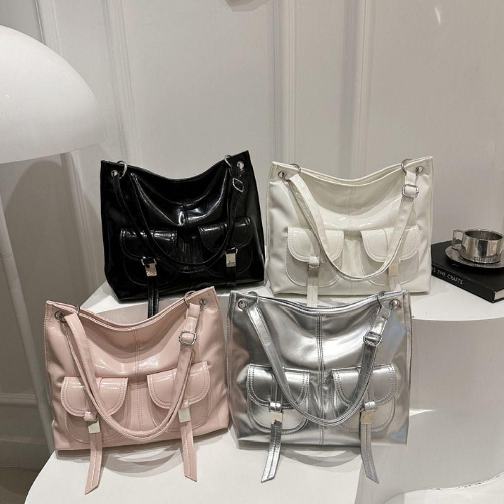 

Korean Style Multi-Pouch Tote Bag Large Capacity Shoulder Bag Casual PU Underarm Bag Travel білий