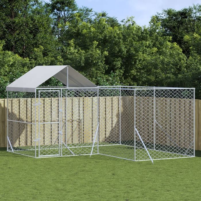 VidaXL Chenil d'extérieur pour chiens avec toit argenté 4x4x2,5 m 3190470