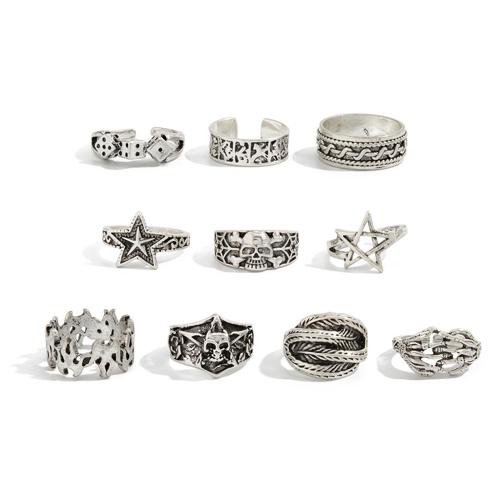 Halloween Skull Ghost Claw Poker Clown Ring, Dark Wind Ghost Snake Ring Set