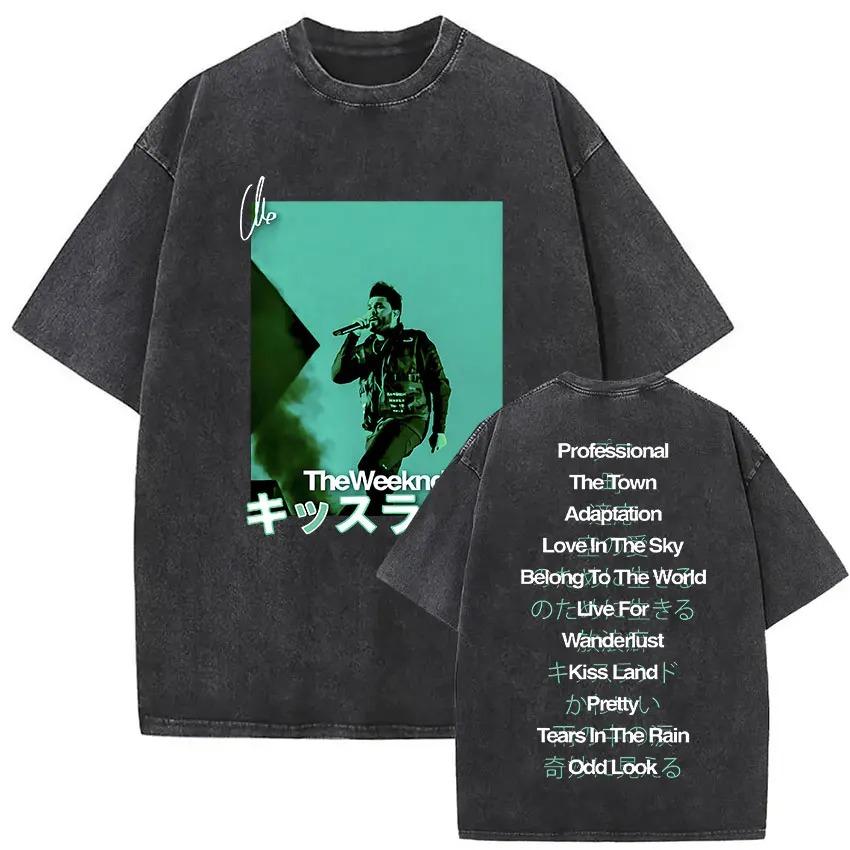 The Weeknd XO Tour 2026 Винтажная стираная футболка Мужская Женская Поп-музыка Футболки с коротким рукавом Рэп Хип-Хоп Готическая одежда Футболки L