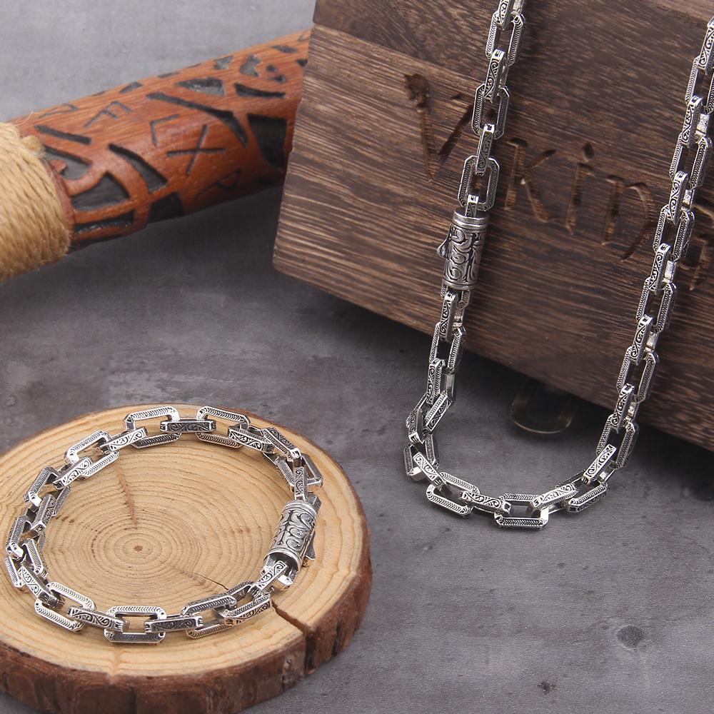 Wikinger Guss Kubanische Kette Herren Dünnes Edelstahl Armband und Halskette Polierte Kette Vierseitig geschliffen Geschenk für Freund