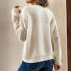 Women's V Neck Long Sleeve Lace Trim Diamond Knit Loose Fit Commuter Sweater